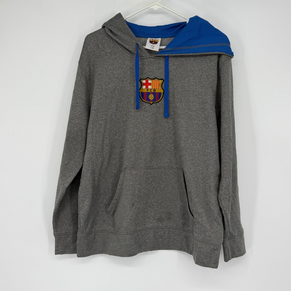 FC Barcelona‎ FCB Mens Gray Blue Hoodie Soccer Football Sweatshirt